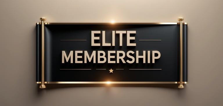 Luxury black and gold Elite Membership sign with metallic accents.