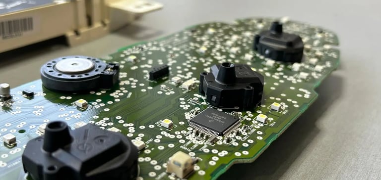 Foto tomada en el Laboratorio de Clairicar Reparando los pines del procesador del cuadro de un coche