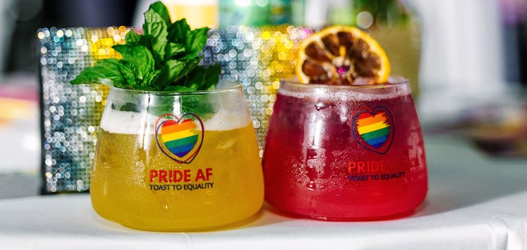 two glasses of different non-alcoholic mixed beverages on a table