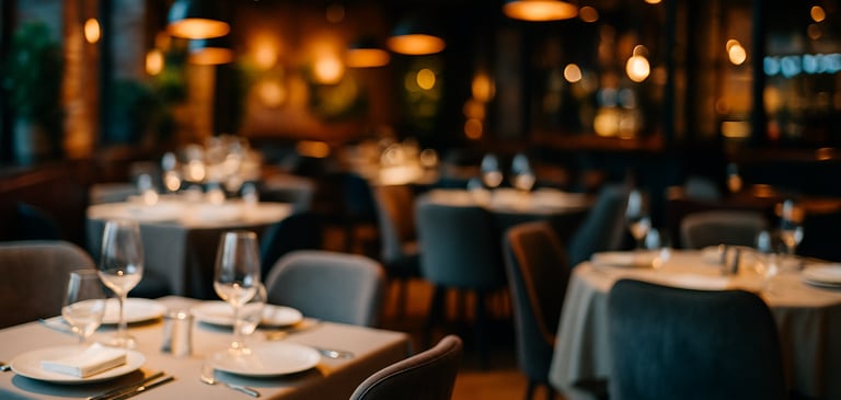 Wnętrze restauracji w stylu fusion wieczorem