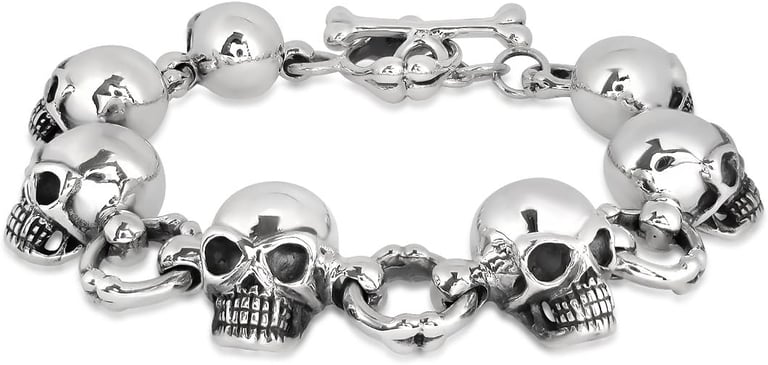 Gothic Skull Bone Bracelet in Sterling Silver, 8 Inches