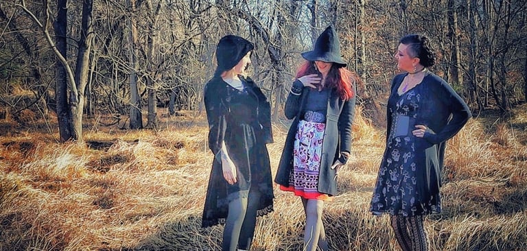 Group of witchy women in the forest