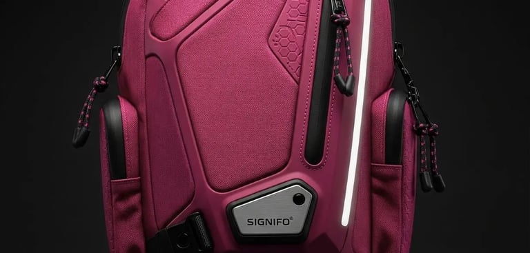 ampilan depan sling bag SIGNIFO berwarna fuchsia dengan desain tech-wear.