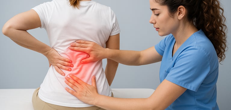 Back stiffness and discomfort after prolonged sitting.