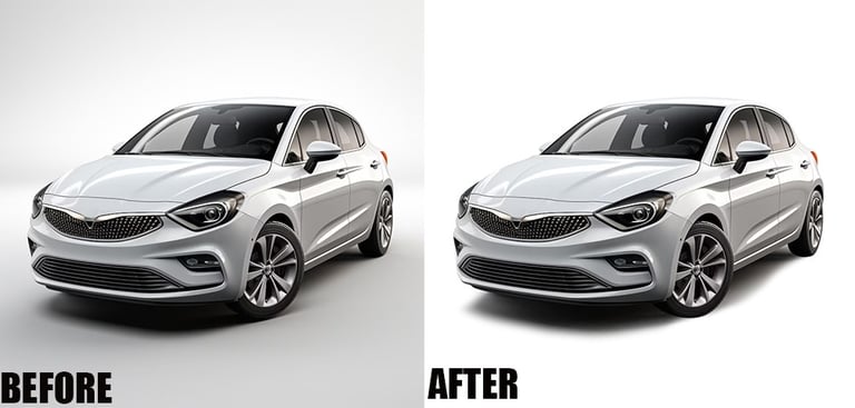 white car before and after car photography retouching
