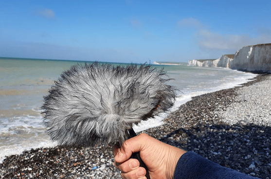 Handheld recorder in Rycote deadcat cliffs in Beachy Head