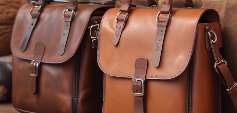 a row of three leather briefcases with a brown leather briefcase