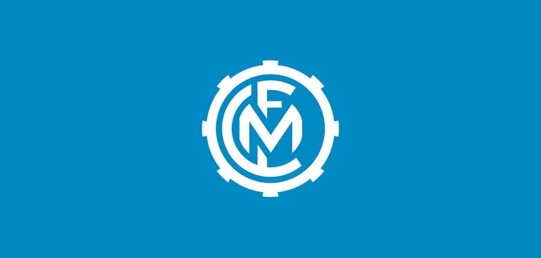 Logo blanc sur fond bleu claire du club de foot le FC Mulhouse