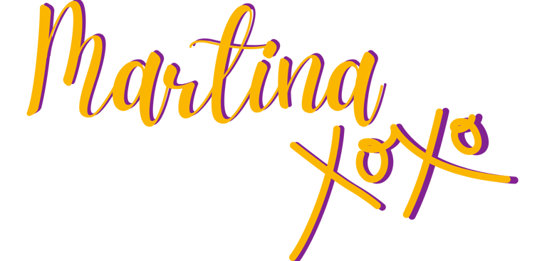 Martina's name with the sign-off x o x o in yellow colour.