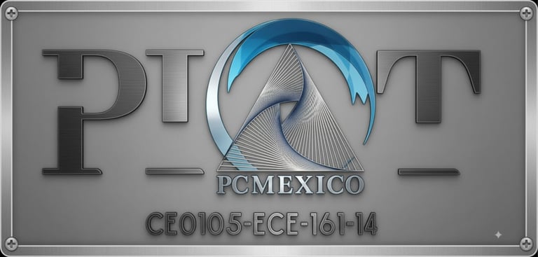 PCMEXICO metallic industrial plaque featuring the PIAT logo and technical serial number.