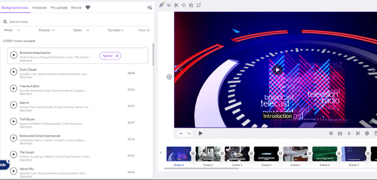 Enhance videos with images and short clips using the Visuals tab.