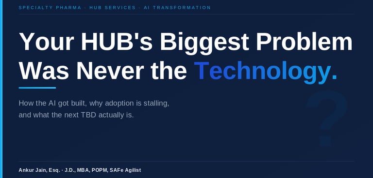 AI transformation graphic for specialty pharma hub services featuring text by Ankur Jain.