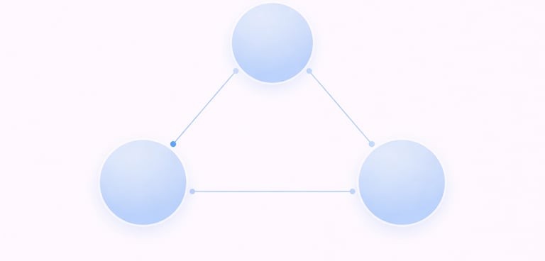Concept: Three connected nodes or hubs equal size circles connected lines neutral design Purpose: