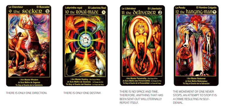 Tarot Cards 9 Seeker 10 Royal Maze 11 Delivere 12 Hanging Man
