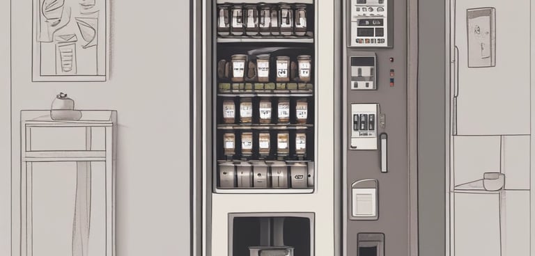 Automatic coffee machine brewing fresh coffee in a cozy workplace corner.