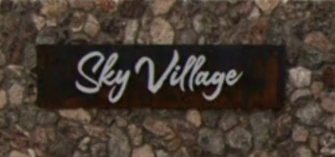 A community sign for the Sky Village Subdivision in Rocking K.