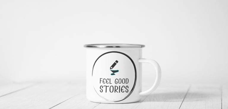black logo of feel good stories