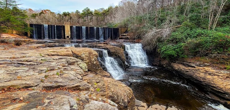 Mentone, AL - The top of DeSoto Falls below the dam, with access to the falls