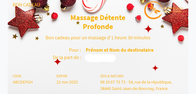 bon cadeau massage 1h30