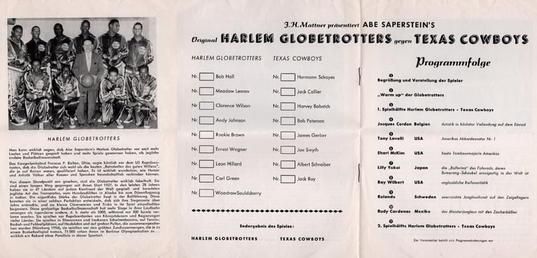 Inside of Harlem Globetrotters Game Program from Dusseldorf Germany in 1955-1956 World Basketball To