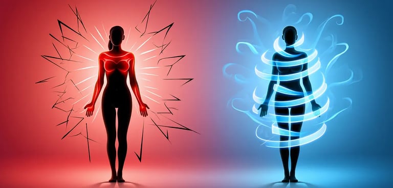 illustration douleurs des femmes en rouge et en bleu quand elle se rétabli