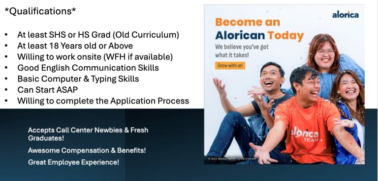 Alorica SM Lipa Batangas BPO Call Center Jobs Hiring Opening Tagalog Non Voice Dayshift WFH