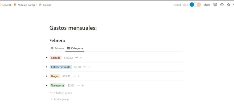 Cuentas por grupos en notion