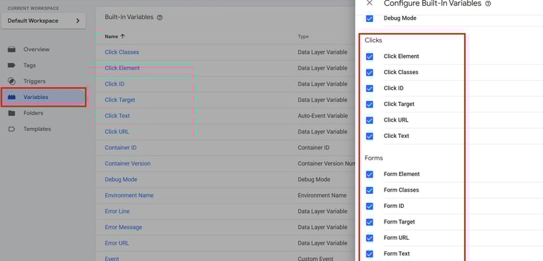 Check variables - Google tag Manager