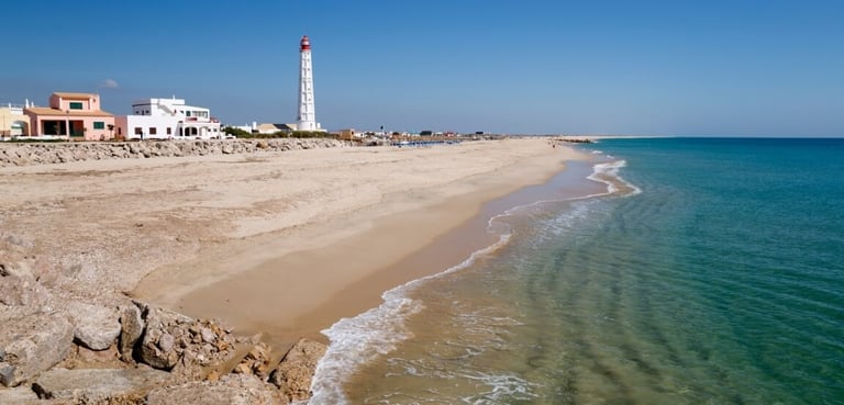 a lighthouse tower in the distance with a lighthouse in the foreground
