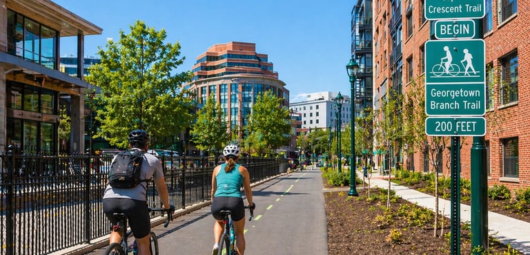 Cyclist riding on the Capital Crescent Trail in Washington D.C.