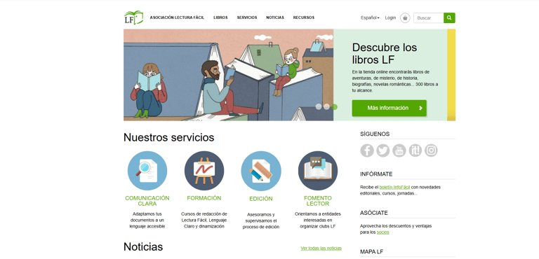 imagen de la página de inicio del repositorio de libros en lectura fácil