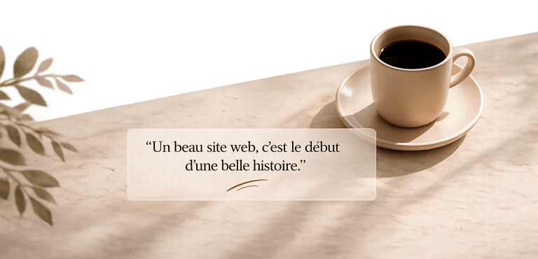 Tasse de café sur marbre – Bea Design conceptrice de sites web à Genève