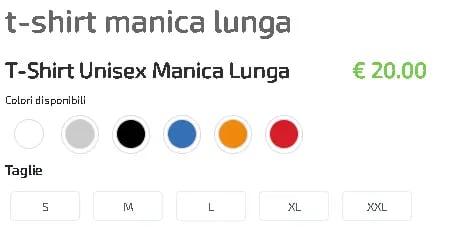 prezzo taglie e colori per t-shirt a maniche lunghe