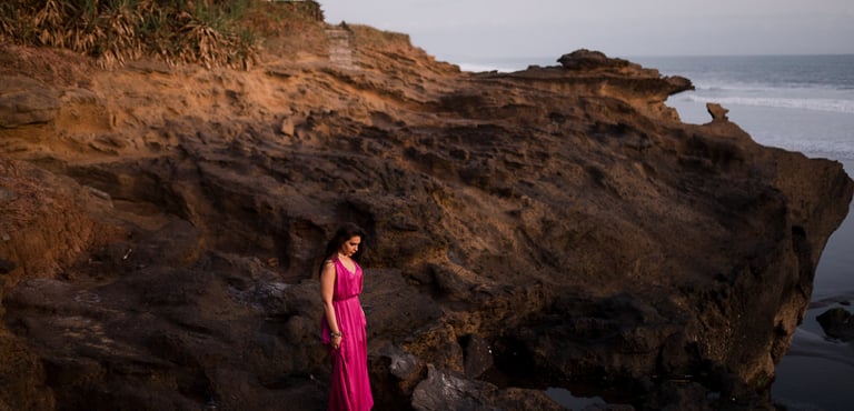 Portrait session on coastal cliff landscape at Alila Soori Tabanan Bali