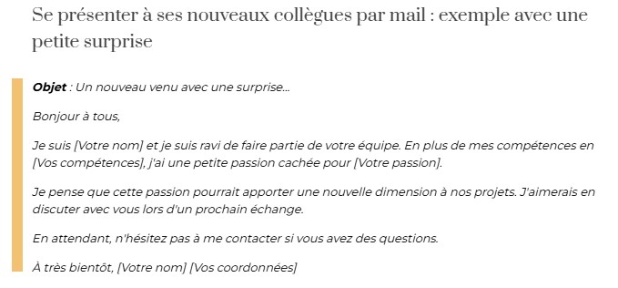 se présenter à ses nouveaux collègues par mail exemple