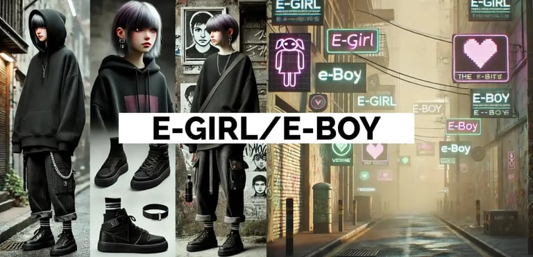 chica e-girl y paisaje urbano estil e-girl/e-boy