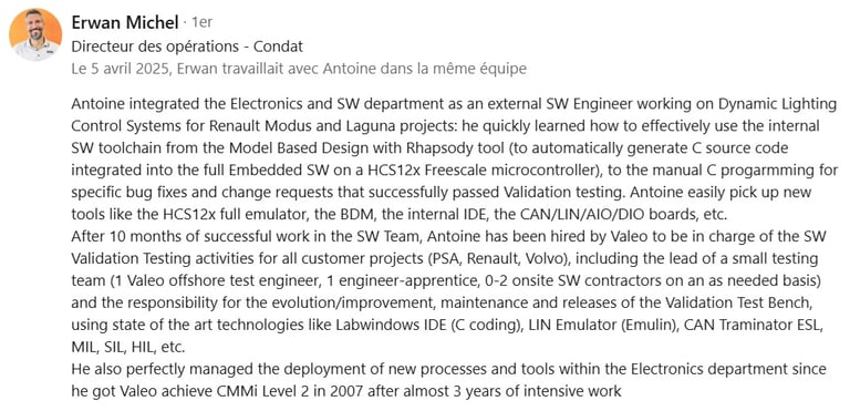 Feedback from my Technical Leader during my first year in VALEO