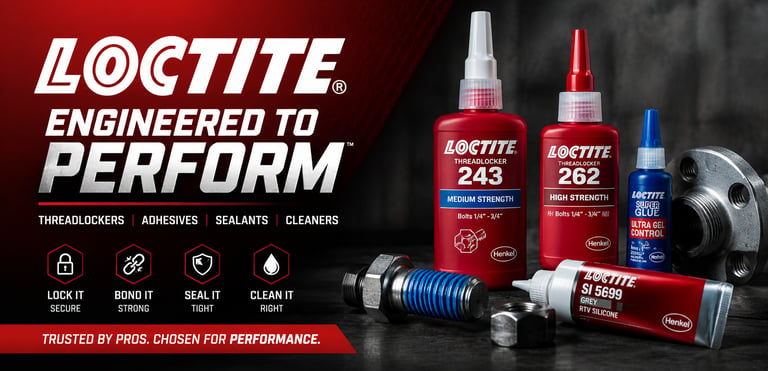 loctite adhesives, threadlocker, sealants, metal putty, retaining compound and glue