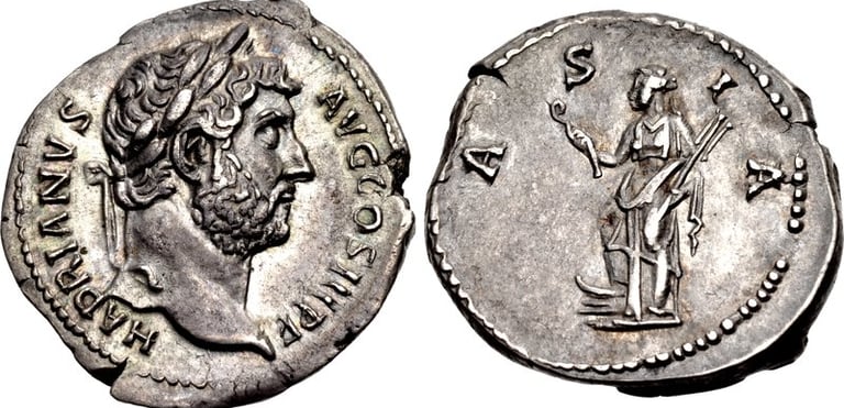 Image of a Roman silver denarius  from the reign of Hadrian.
