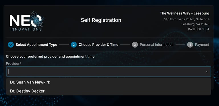 Self registration selecting a provider
