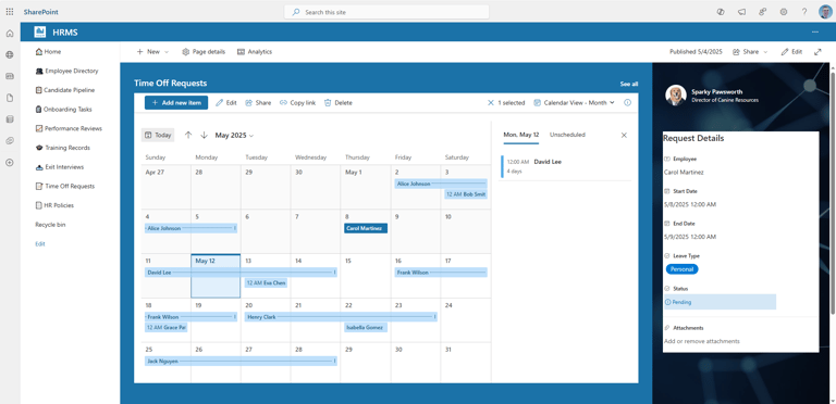 Employee Time Off Requests & Calendar in SharePoint