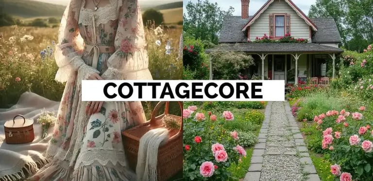 Paisaje y mujer con estética cottagecore