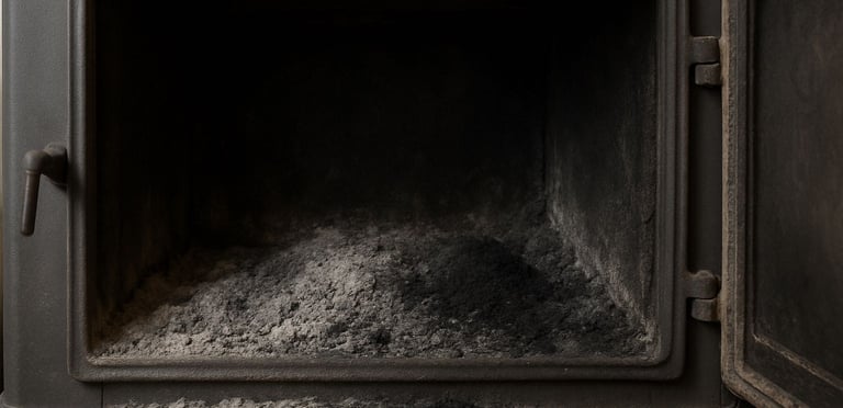 suie et cendre dans cheminee ou poele