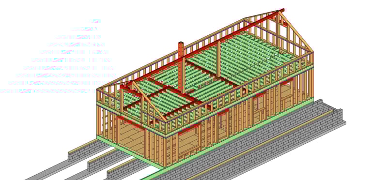 Axonométrie constructive du système constructif maison ossature bois en autoconstruction