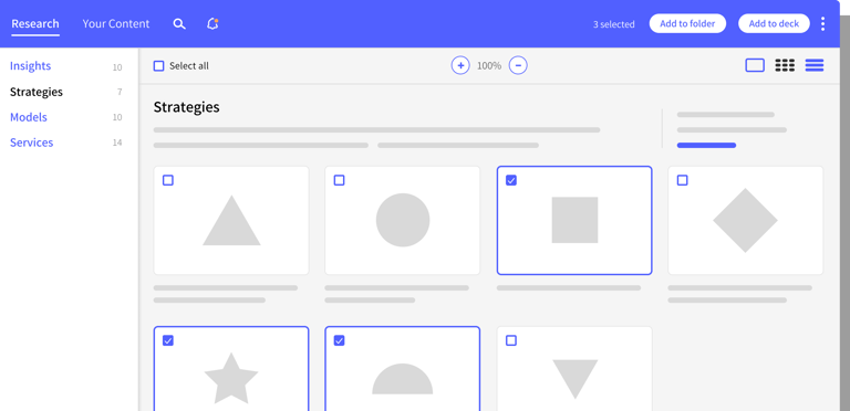 UI displaying slides in a thumbnail view that user may select