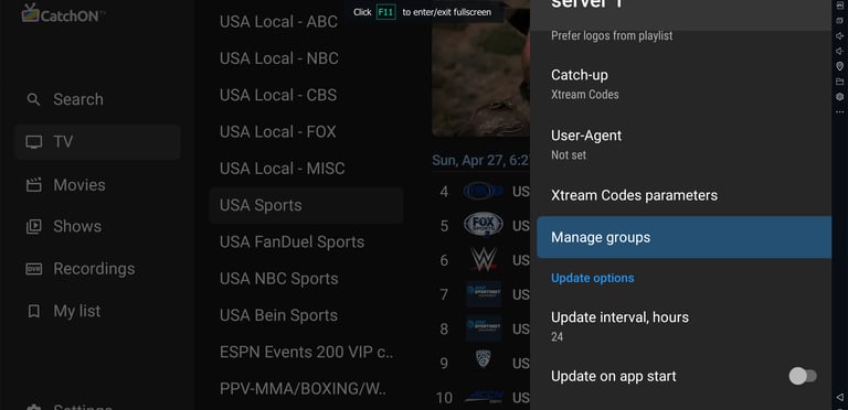 catchontv manage groups