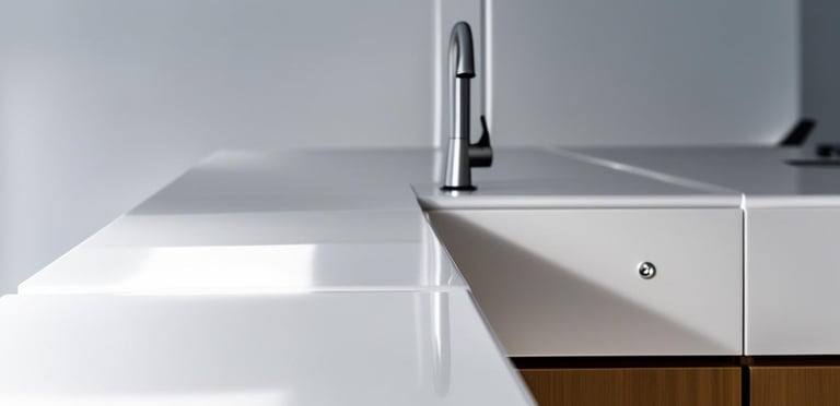 a corian kitchen counter top with a sink and a faucet faucet fa