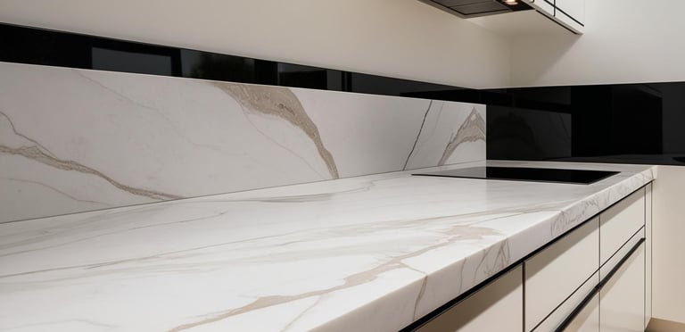 a kitchen counter top with a marble counter top