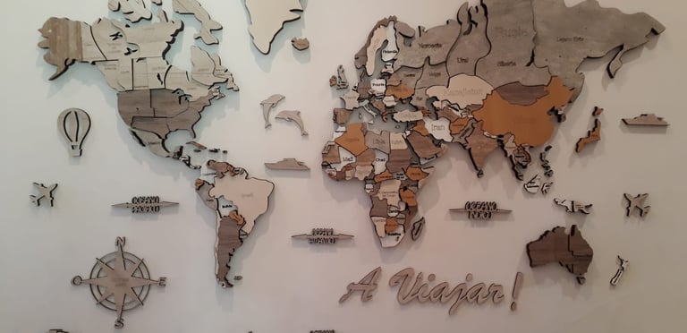 cuadro mapamundi planisferio 3d en madera calada con laser