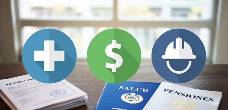 simbolos de seguridad social, salud, pensión, riesgos laborales